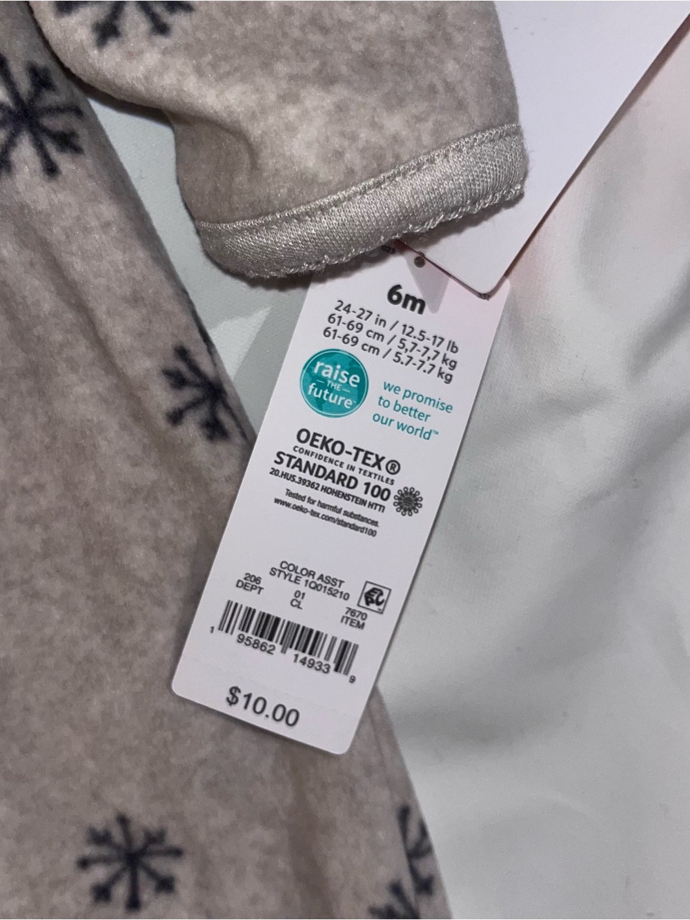 NWT Carter's Fleece Sleeper 6M Gray Snowflake Zip Footed - Picture 3 of 4